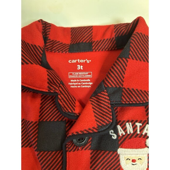 Carter's Santa's Helper Flame Resistant Buffalo Plaid Pajamas Size 3T New No Tag - Picture 4 of 5